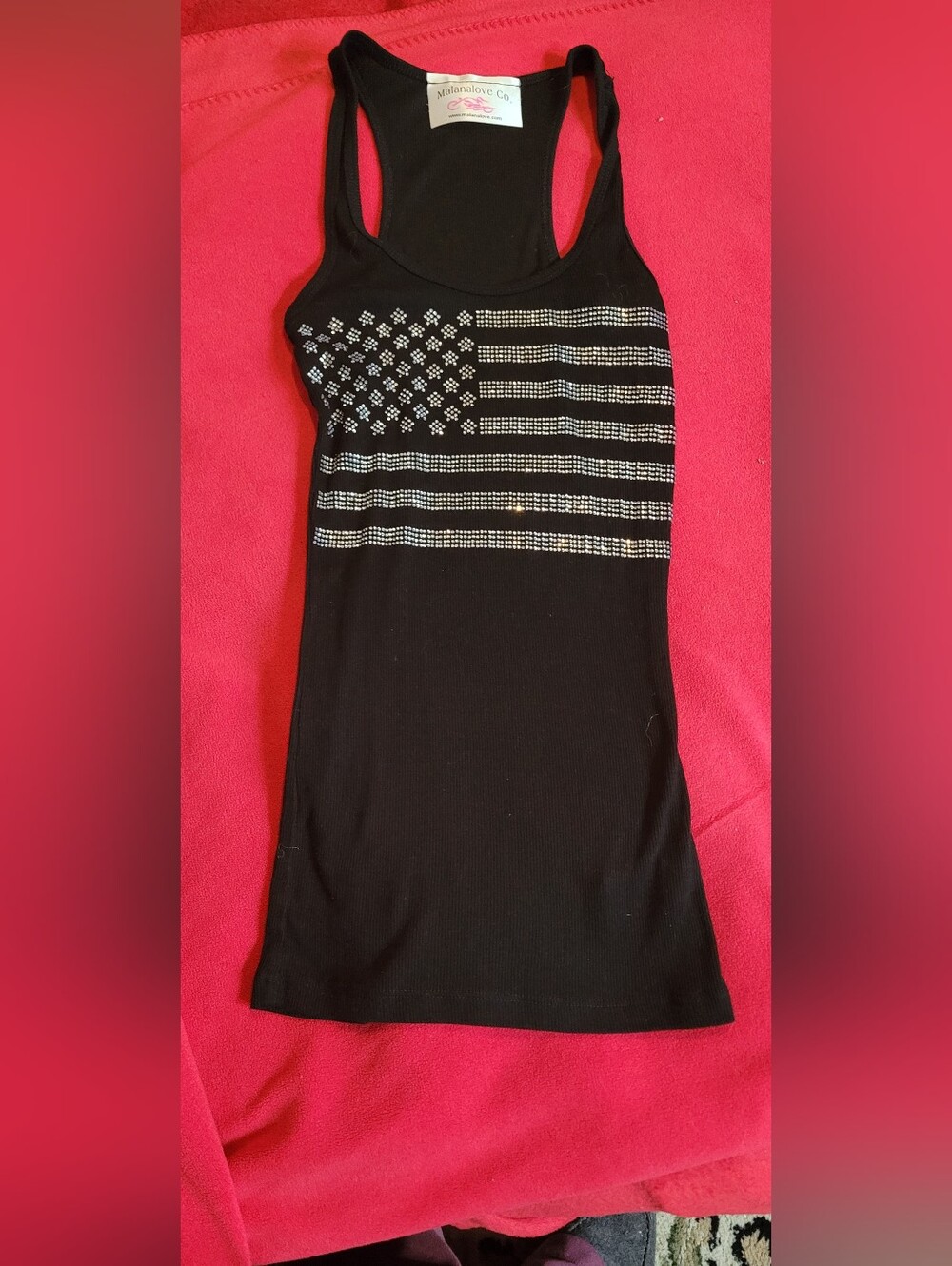 Liberty Wear Black Rhinestone Flag Racerback Tank Top S